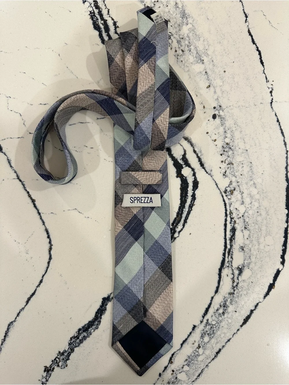 Plaid Men's Tie in Navy, Gray and Brown Tones